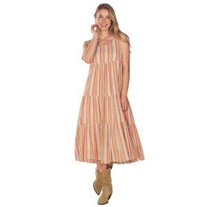 Linda Anderson Melon Multicolored Tiered Sun Dress - Size XL